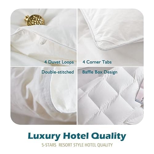 Cobnom® Luxury Organic Feather Down Comforter Twin Size, All-Season Duvet Insert, Fluffy High Fill-Power Down Feather Filled, 100% Cotton Cover, Medium Warm, Ivory White, 68x90 Inch thumbnail 9