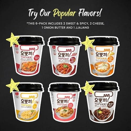 Yopokki Instant Tteokbokki Assorted Cup (Spicy 2, Cheese 2, Onion 1, Jjajang 1, Set of 6) - Korean Street Food with Sweet and Moderately Spicy Sauce, Quick & Easy to Prepare thumbnail 2