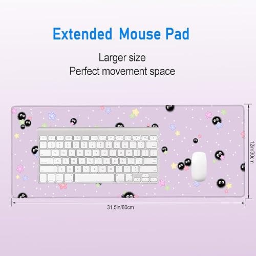 Purple Cute Mouse Pad,Large Anime Gaming Mousepad,Star Sea Urchin Office Desk Mat for Girls Women,Non-Slip Desk Protector Pad,Mouse Mat with Stitched Edges,31.5x12In,in Lavender thumbnail 2