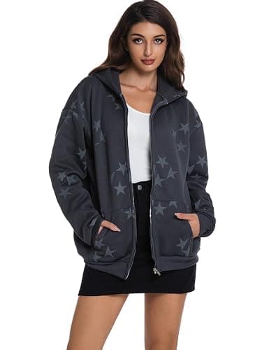 Tuislay Women Star Graphic Zip Up Hoodies Y2k for Teen Girls Oversized Streetwear E-Girl 90s Baggy Grunge Sweatshirt Jacket thumbnail 2