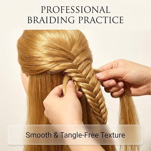 100% Real Hair Mannequin Head Training Head Manikin Cosmetology Doll Head for Hairdresser Practice Braiding Hair Styling with Clamp stand (26-28inch) thumbnail 4