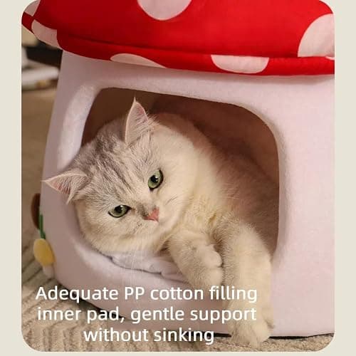 Mushroom Shape Cat House Cow Shape Cats Cave Bed Semi-Enclosed Cave-Style Warm Cat House Pet Nest for Cats Small Dogs thumbnail 4