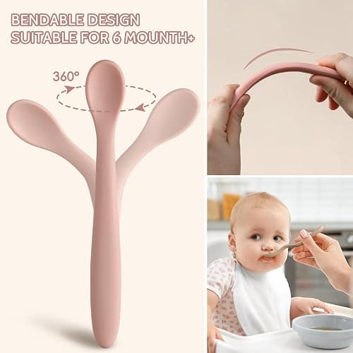 Silicone Baby Feeding Spoons, Training Spoon Self-feeding, First Stage Infant Soft-Tip Easy on Gums, Utensils Supplies, Dishwasher & Boil-proof, 6 Pack thumbnail 4