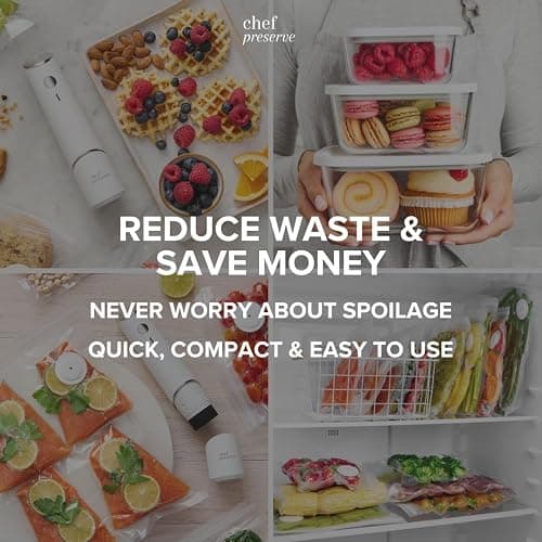 Chef Preserve Compact Vacuum Sealer for Food (Vacuum Sealer Machine + 3 Glass Vacuum Containers + 30 Reusable Vacuum Bags) Powerful Handheld Vacuum Seal Machine, Seal Meal Saver, Portable Food Sealer thumbnail 8