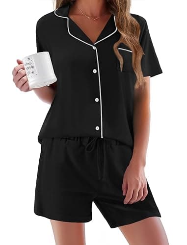 Ekouaer Pajamas Set for Women Short Sleeve Sleepwear Button Down Pj XS-XXXL | Summer 2 Piece Lounge Set, Soft Fabric, Drawstring Waistband, for Bridesmaid Bride Party, Plus Size, Petite, Cute Pattern - Image 1