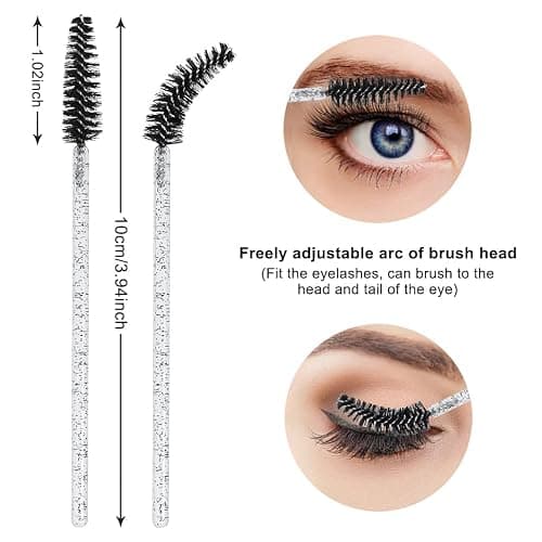 SWKJ 60 PCS Disposable Eyelash Brushes, Spoolies Eyebrow, Mascara Wands Applicator Lash Brushes Castor Oil Brush Cosmetic Makeup Tools(Crystal-black) thumbnail 2