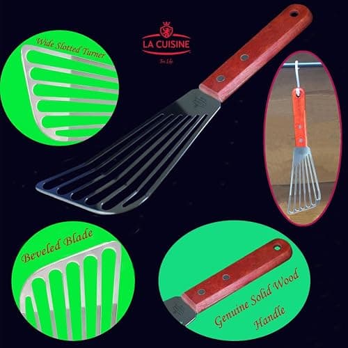La Cuisine Fish Slotted Spatula Turner with Beveled Edged Stainless Steel, For Flipping Fish Egg Pancake Patties Fries. Blade 6.5", Size 11" thumbnail 4