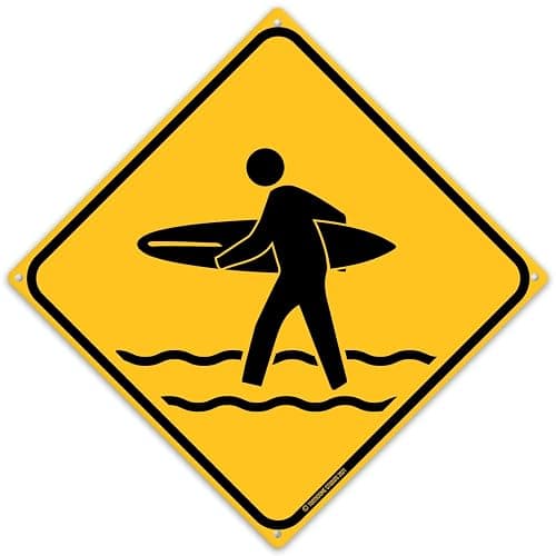 Surfer Crossing 12" x 12" Tin Road Sign Beach Home Bar Hang Ten Surf's Up Decor - Image 1