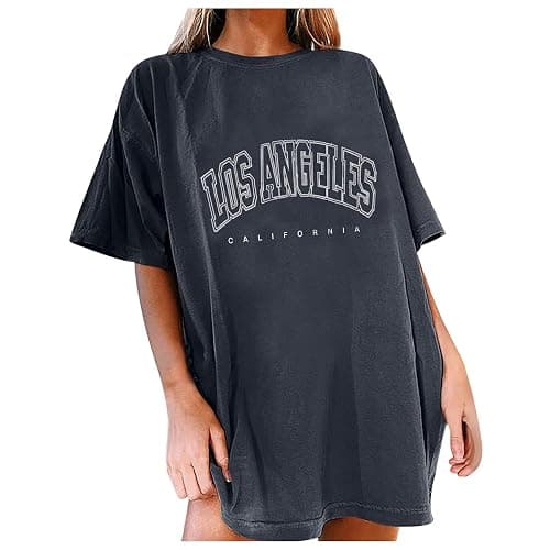Shirts for Girls 12-14 Years Old Oversized Graphic Print Short Sleeve Tunic Tops Crew Neck Casual Drop Shoulder T Shirts - Image 1