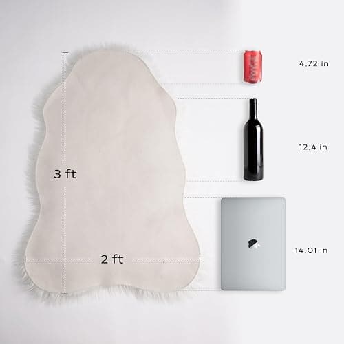Ashler Faux Fur Rug, Fluffy White Small Sheepskin Rug, Ultra Soft 2x3 Ft Mat, Machine Washable Shag Mats, Nursery Throw for Bed, Living, Kids Room thumbnail 2