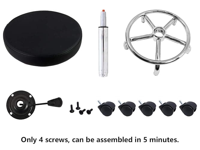 KKTONER PU Leather Round Rolling Stool with Foot Rest Swivel Height Adjustment Spa Drafting Salon Tattoo Work Office Massage Stools Task Chair Small (Black) thumbnail 8