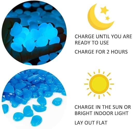 Opps 100 Pcs Glow in The Dark Garden Pebbles for Walkways and Decor in Blue thumbnail 2