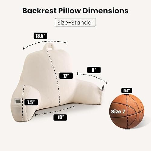PAJEO Soft Reading Pillow for Bed with Arms,Middle,White,Faux Fur | 17" Backrest for Gaming & Lounging,Oeko-TEX Certified Plush Back Pillow for Teens Room thumbnail 3