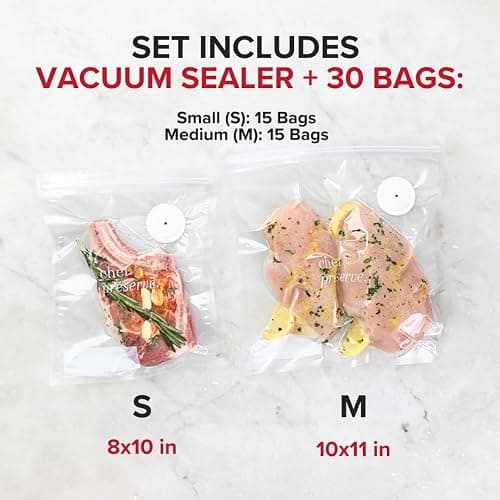 Chef Preserve Compact Vacuum Sealer for Food (Vacuum Sealer Machine + 30 Reusable Vacuum Bags) Powerful Handheld Vacuum Sealer Machine, Seal Meal Saver, Portable Food Sealer thumbnail 4