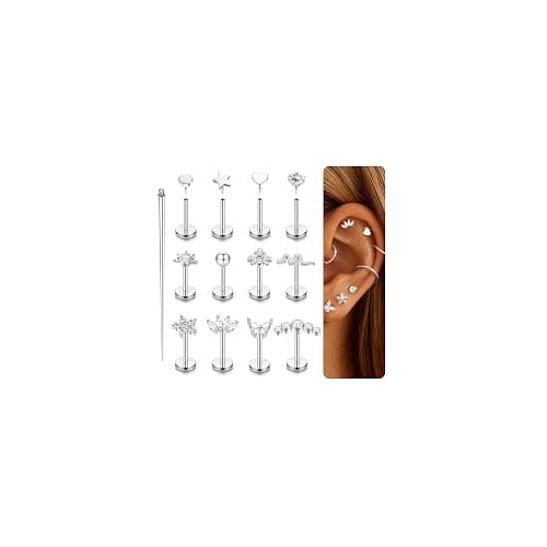 Krfy 16G/18G Tragus Helix Piercing Chirurgenstahl Innengewinde Forward Helix Piercings Ohr Gold Silber Lippenpiercing Nasenpiercing Labret Tragus Knorpel Conch Piercing Ohr 6mm - Image 1