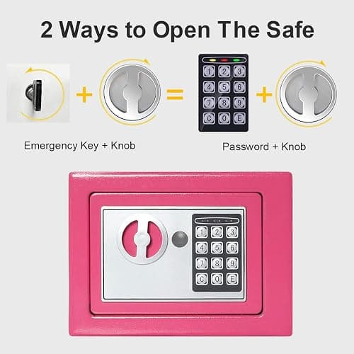 Jssmst Small Safe Box for Money - 0.23CF Mini Safe with Electronic Keypad, Lockable Box for Home Security and Personal Storage, 9.06 x 6.69 x 6.69 inch, Pink thumbnail 4