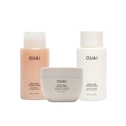 OUAI Thick Hair Bundle - Almond & Olive Oil & Keratin Conditioner, Shampoo & Treatment Masque - Paraben, Phthalate & Sulfate-Free Care (Conditioner & Shampoo 10 Oz each, 8 Fl Oz Masque) - Image 1