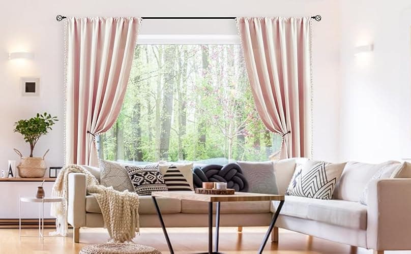 Treatmentex Pom-Pom Pink Half-Blackout Curtains 45'''' Short Window Curtain Set for Girls Baby Nursery Room Darkening Drapes 2 Panels Rod Pocket,Adult thumbnail 9