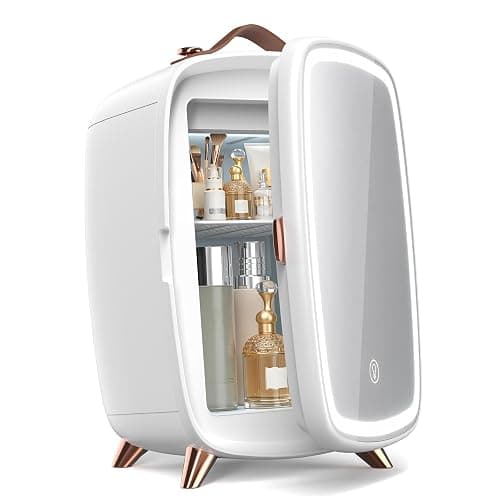 Electactic 6L Mini Skincare Fridge with LED Mirror, Beauty Fridge, White | 7° tilted mirror, 3 lighting modes, quiet thermoelectric cooling, removable shelf, space-saving design - Image 1