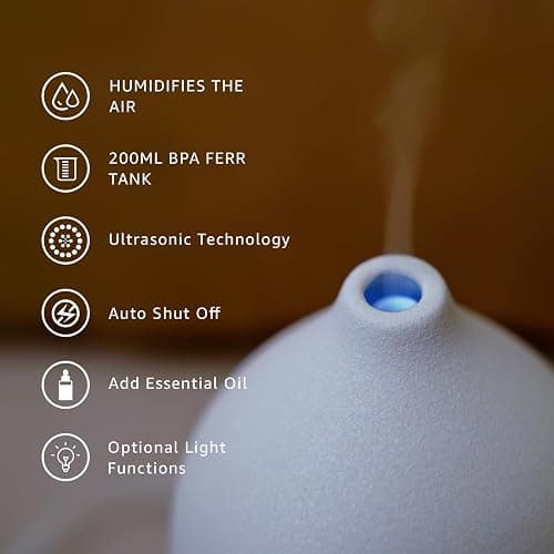 Gooamp 200ML Ceramic Essential Oil Diffuser - Ultrasonic Aromatherapy & Humidifier with 7-Color LED Lights, Auto Shut-Off, Wood Grain Base, 1H/3H/6H Timer | Scent for Home, Office, Yoga thumbnail 5