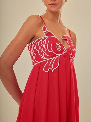 Joiemont Womens Koi Fish Long Strap Dress 3D Fish High Waist Maxi Cami Dress thumbnail 5