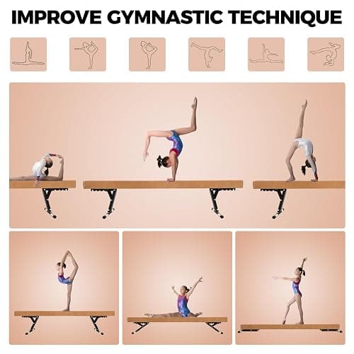 FINCOME Balance Beam Adjustable 8ft, High and Lower Floor Beam Gymnastics Equipment for Kids Children, Gymnastics Beam with Legs for Home, Professional Training, Gymnastic Club Use thumbnail 4