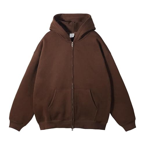 XDFVC Oversized Sweatshirt for Men Full Zip Up Winter Cotton Solid Color Hoodies Unisex Wash Heavyweight Basic Hooded Jacket - Image 1