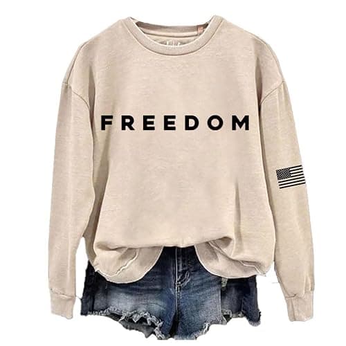 IEPOFG Women's Freedom American Flag Print Sweatshirt Crew Neck Turning Point Casual T-Shirt A True Patriot Top thumbnail 3