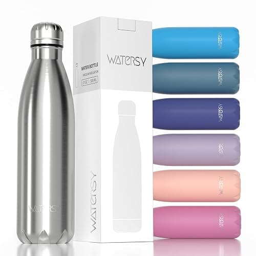 WATERSY Gourde Isotherme en Acier Inoxydable à Double paroi en Métal pour Garder au Froid Pendant 24 Heures et au Chaud Pendant 12 Heures - Bouteille de Sport en métal sans BPA - 500 ml - Image 1