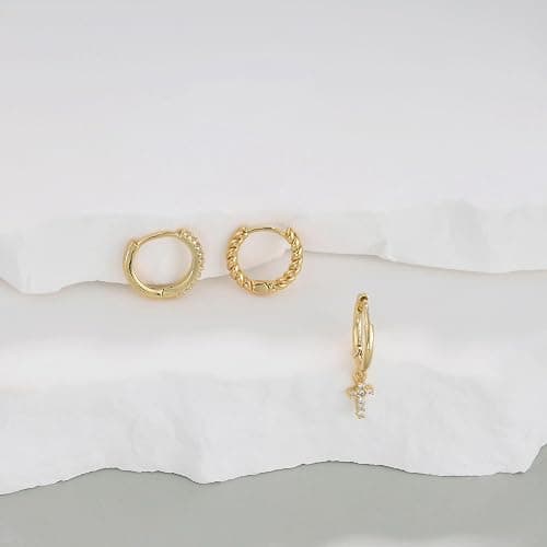 Gold Earrings for Women, 14k Gold Plated Dangle Huggie Earrings for Women Trendy Dainty Gold Hoop Earring Stacks Hypoallergenic Pearl Chain Drop Cartilage Earring Fashion Womens Jewelry thumbnail 4