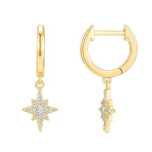 PAVOI 14K Gold Plated S925 Sterling Silver Post Lightweight Drop/Dangle Huggie Earrings for Women | Religious Ornament: Cross, Evil Eye, Clover, Celtic | Dainty Earrings for Women - Image 1