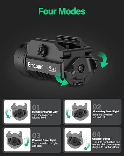 Gmconn 1250 Lumen Tactical Flashlight Pistol Light Rail Mounted LED Gun Light Strobe Weaponlight for Glock Pistol and Picatinny MIL-STD-1913 thumbnail 4