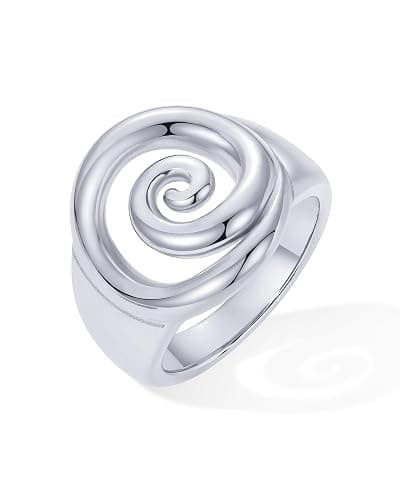 PAVOI 14K Gold Plated Chunky Swirl Rings for Women - Stainless Steel Statement Spiral Ring - Waterproof Bold Swirl Bands thumbnail 3