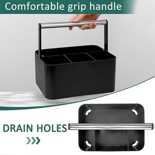BYUNER Black Shower Caddy Portable: Plastic Bathroom Caddy Countertop,Cleaning Caddy Organizer with Handle,Utility Hard Shower Basket Storage Tote for Toiletry,College Dorm Room Essential for Guys/Men thumbnail 4