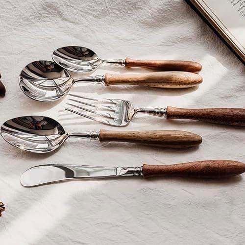 20 Piece Silverware Set Service for 4,Premium Wooden Handle Stainless Steel Flatware Set Home Include Fork Knife Spoon Set Gift Package for Christmas and Thanksgiving（Dark Brown） thumbnail 2