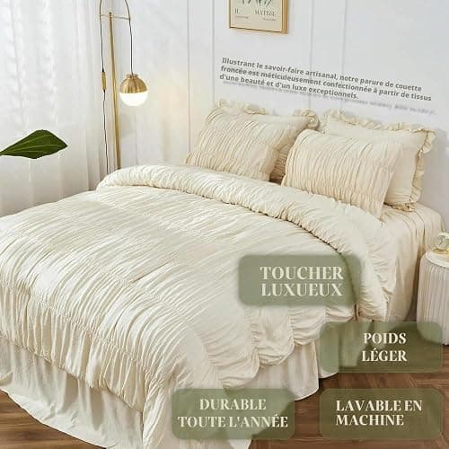 LIUXIN Parure de lit Toutes Saisons avec Housse de Couette et taie d'oreiller, Style bohème, Effet froissé et Moelleux, pour lit Double ou Queen Size thumbnail 5