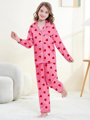Umeyda Girls & Womens Satin Pajamas Set, 2 Pieces Silky Pjs Long Sleeve + Pants Sleepwear for Mom Kids and Boys thumbnail 4