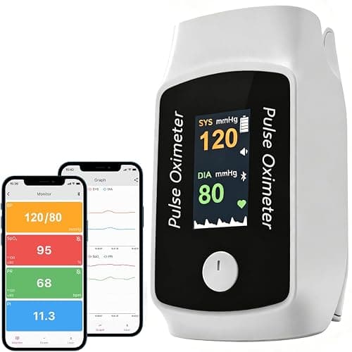 Bluetooth Fingertip Pulse Oximeter with Respiration Pressure,High Accuracy O2 Meter for All Skin, Portable SPO2 & Pulse Rate Monitor for Children Adults,Carry Bag and Lanyard Included - Image 1