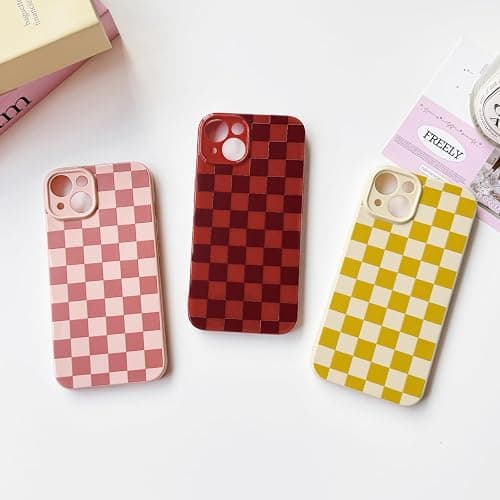NITITOP Compatible with iPhone 15 Plus Case Cute Aesthetic Checkerboard Checkered Pattern for Women Girl Trendy Slim Fit TPU Silicone Shockproof Full Camera Protection Cover - Pink thumbnail 4