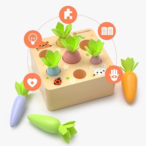 KMTJT Montessori Toys for 1 2 3 Year Old Toddlers, Macron Carrot Harvest Game Wooden Toys for Baby Boys and Girls, Educational Learning Shape Sorting Matching Gifts for Babies 1-3 thumbnail 5