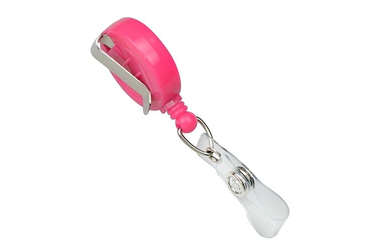 5 Pack - Hot Pink Badge Reels - Retractable ID Holders with Zip Cord Bright Neon Pink with Metal Belt Clip by Specialist ID (Pink) thumbnail 2