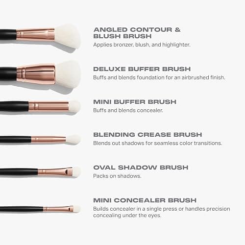 Morphe Rose Away Makeup Brushes - 6 Piece Make Up Brush Set of Eye and Face Brushes - Made with Synthetic Bristles and Includes Makeup Brush Case (6 Count) thumbnail 4