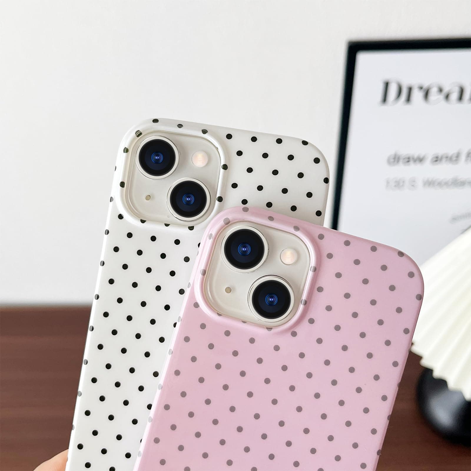 for iPhone 13 Case Cute Polka Dot Phone, Beautiful and Stylish, Soft and Slim TPU Shockproof Protective Cover for Women Girls,White thumbnail 3