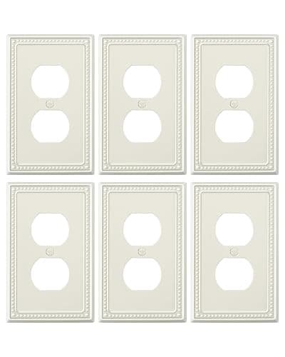 TREEWELL 6-Pack Duplex Switch Plates and Outlet Covers, Light Almond | Pearls Beaded Decorative Metal Wall Plates for Electrical Outlets, 1 Gang Receptacle Cover - Image 1