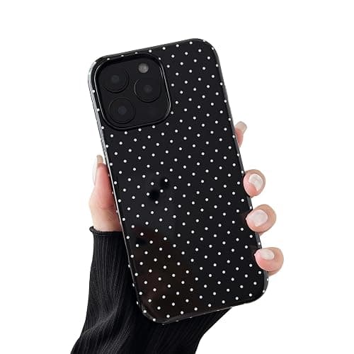 Sayoaho Compatible with iPhone 12/12 Pro Case, Fashion Cute Polka Dot Pattern Aesthetic Design for Women, Soft TPU and Hard Back Shockproof Phone Case for iPhone 12/12 Pro 6.1 inch, Black - Image 1