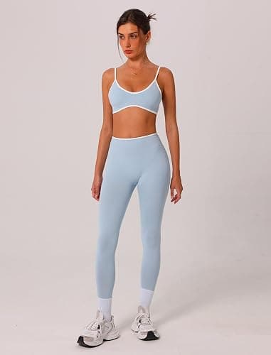 ABOCIW Womens 2 Piece Workout Sets Seamless Color Block Sports Bra Scrunch Butt Lifting High Waist Leggings Gym Set thumbnail 4