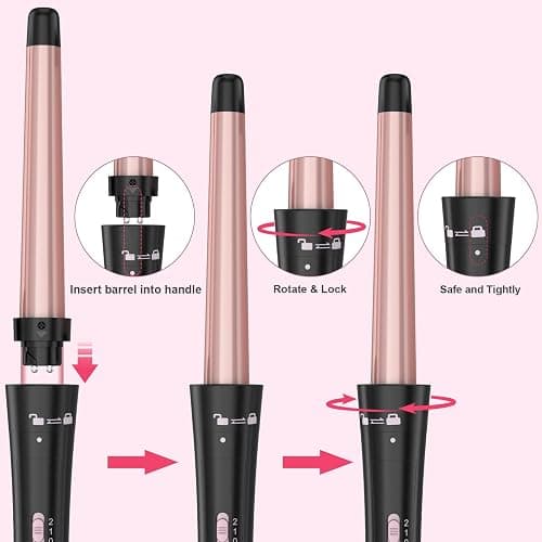 Curling Wand Set, Curling Iron Interchangeable 3 Barrel Wand Curler with Ceramic Tourmaline Professional 5 in 1 Wand Curling Iron,for Women with Curler and Waver thumbnail 4