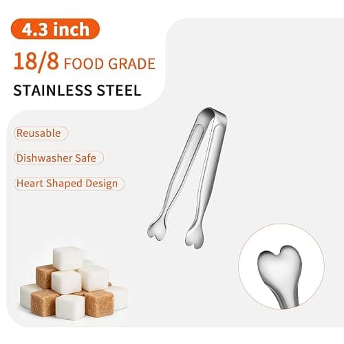 6 Pcs Mini Serving Tongs, 4.3 Inch Heart-Shaped Small Ice Tongs, Food Grade Stainless Steel Silver Tongs for Sugar Cube, Appetizers, Dessert, Tea Party, Home Kitchen, Coffee Bars, Dishwasher Safe thumbnail 4