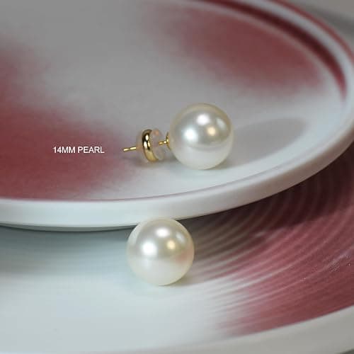 Trendy Big Simulated Pearl Earrings for Women, 925 Sterling Silver Post 14/12MM Oversized Large Pearl Studs Bride Bridesmaid Wedding Earrings Jewelry Gifts thumbnail 6