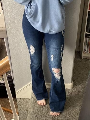PEIHOT Vintage Bell Bottoms Flare Jeans for Women 90s High Waist Ripped Distressed Wide Leg High Rise Denim Pants thumbnail 3